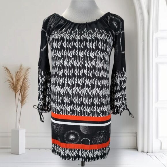 Save The Queen Celestial Moon Print Tunic Top Size S Open Back Slit Sleeve